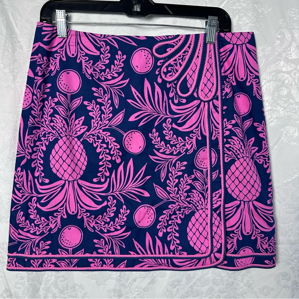 LILLY PULITZER Pink and Blue Faux Wrap Pineapple Print Skirt